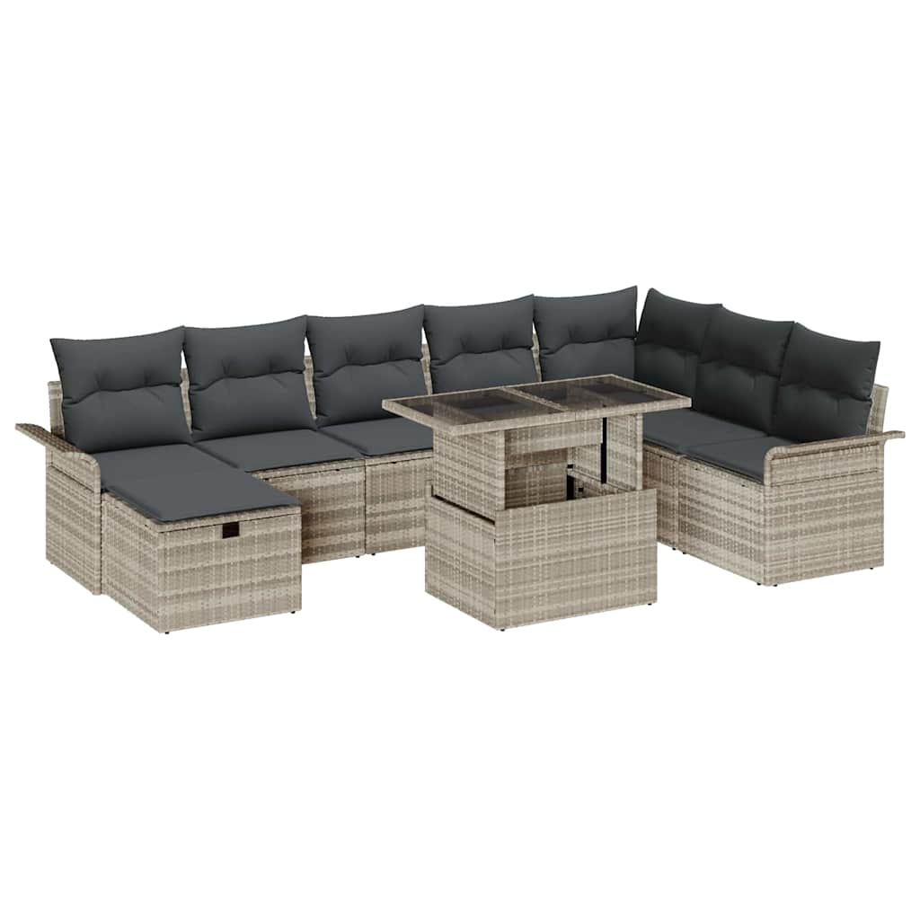 Garten-Sofa-Set mit Kissen 9 pcs Hellgrau Poly Rattan